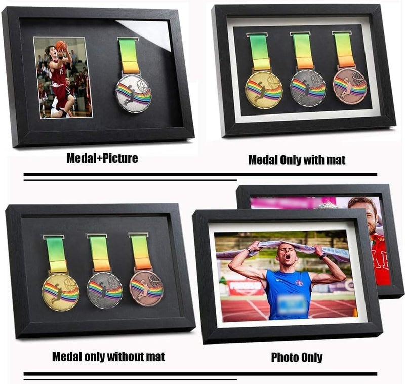 IHEIPYE Medal Display Shadow Box - 3 Medal Display Case - Perfect for Runners, Marathon, Race Winner, Soccer, Football, Gymnastics & All Sports (Black, A4) - Image 2